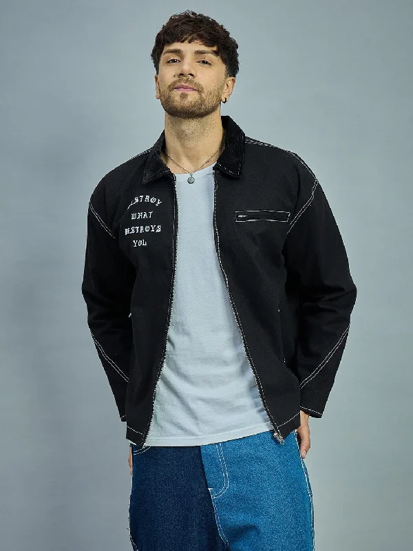 Black Heavyweight Harrington Jacket Masculine Men's Thick