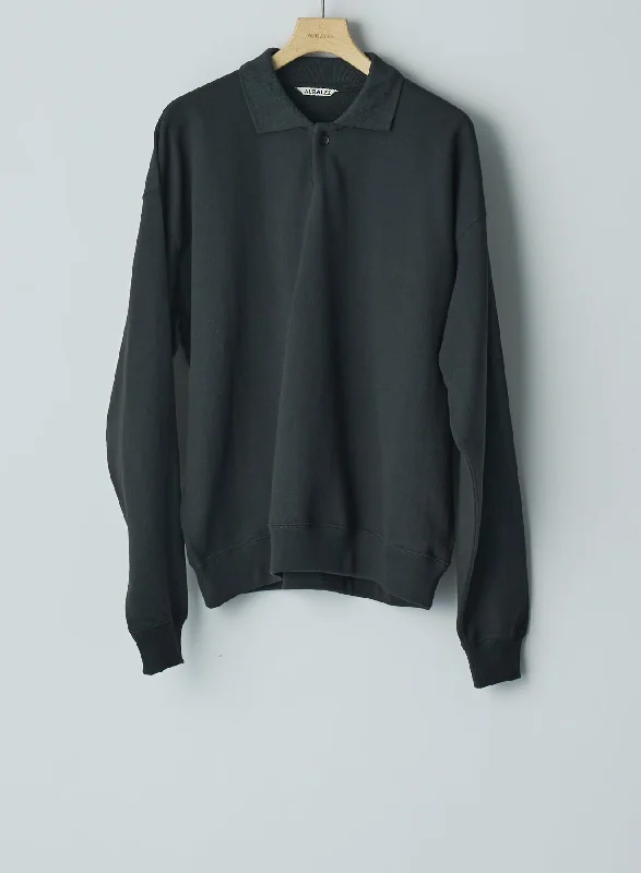 Auralee Pima Light Sweat Polo - Ink Black Earthy Men's Hemp