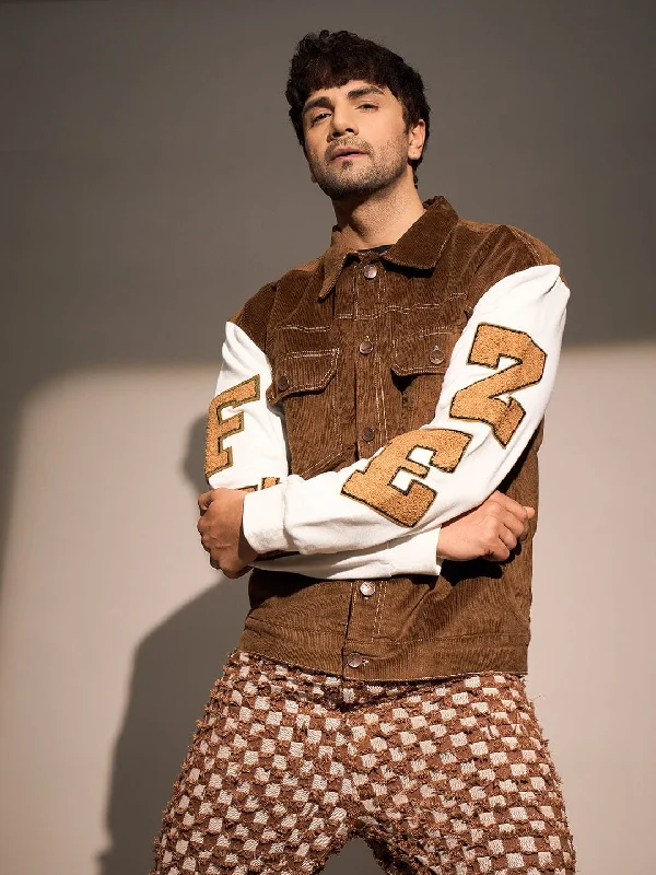 Brown Corduroy Letterman Jacket Luxurious Men's High