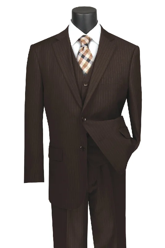 Mens Classic Fit Vested Banker Pinstripe Suit in Brown Masculine Men's 