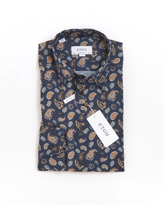 Paisley Print Lightweight Flannel Contemporary Shirt Athletic Men's Compression
