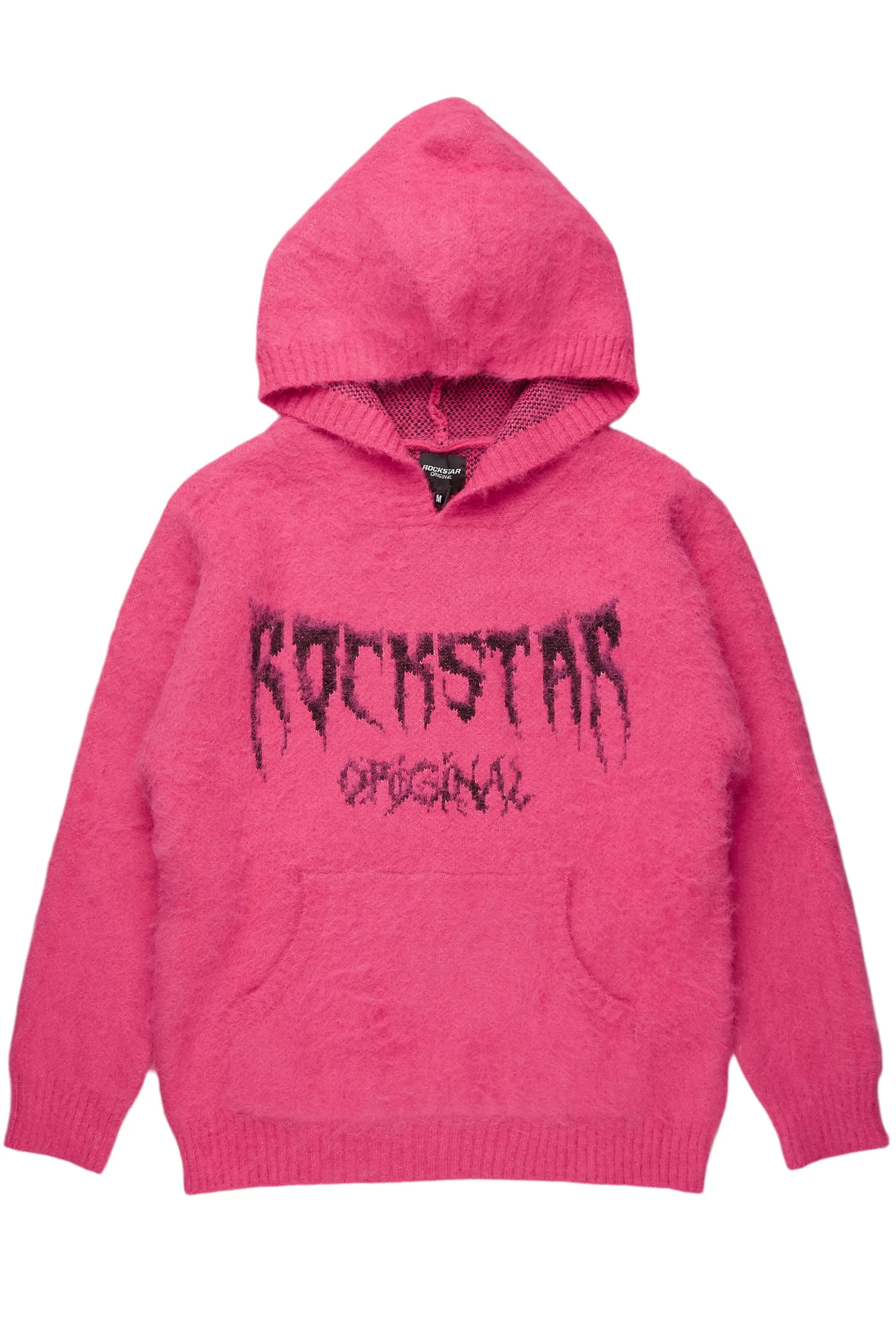 Andros Pink Graphic Knitted Mohair Hoodie Practical Men's Quick