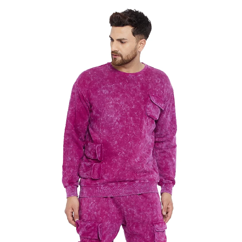 Magenta Washed Oversized Sweatshirt Athletic Men's Compression