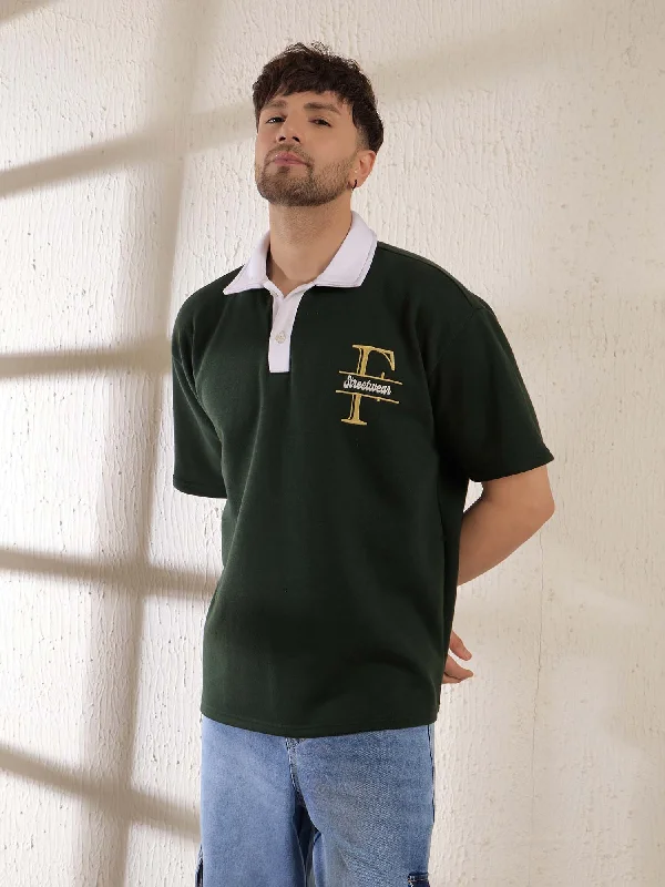Bottle Green Oversized Polo Tee Elegant Men's Cashmere
