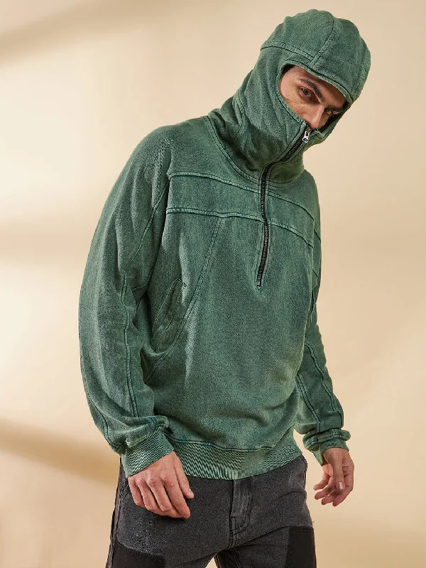 Green Washed Baggy Smugglers Hooded Sweatshirt Confident Men's High