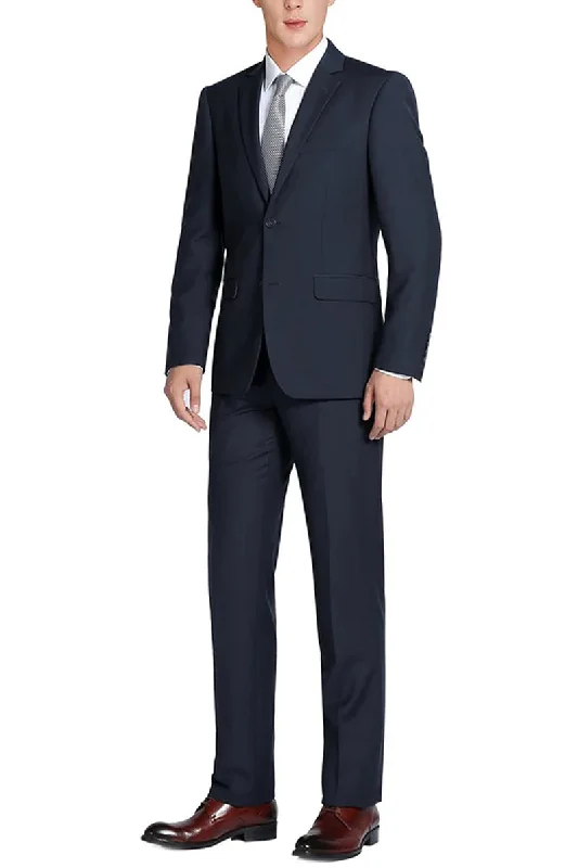 Mens Basic Two Button Classic Fit Suit with Optional Vest in Dark Navy Blue Dynamic Men's Moto