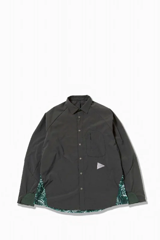 And Wander Printed Fleece Base Long Sleeved Shirt - Green Classic Men's Pin