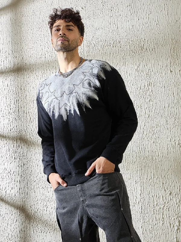 Black Star Embroidery Ombre Sweatshirt Bohemian Men's Free
