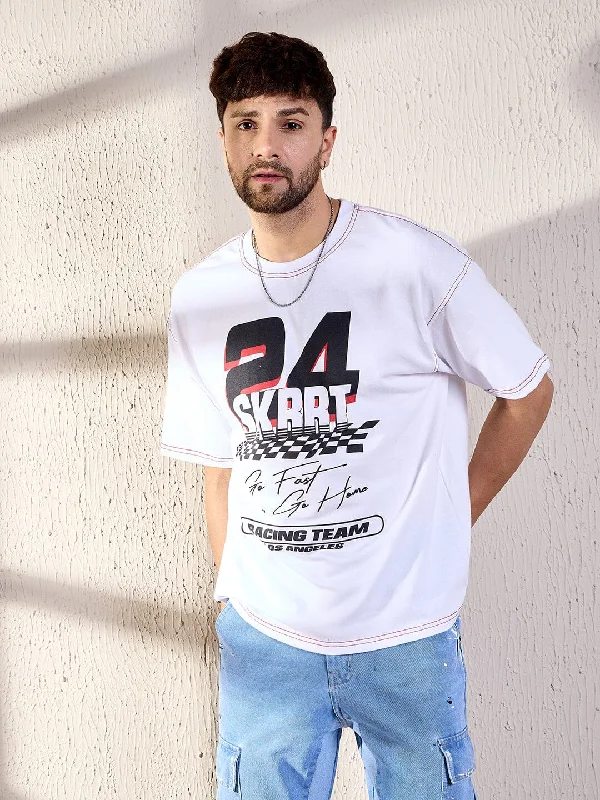 White Racing Graphic Oversized Tshirt Laid