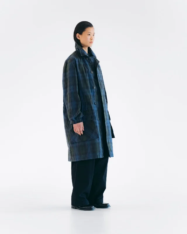 Field Coat Wax Check Blue Traditional Men's Wool