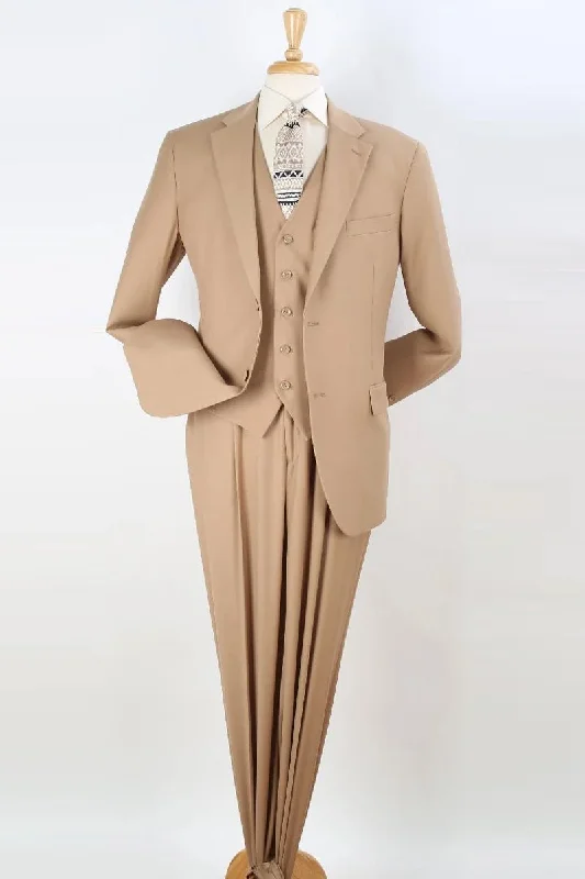 Mens Two Button Classic Fit Vested Suit in Camel Vintage Men's 1970S Disco