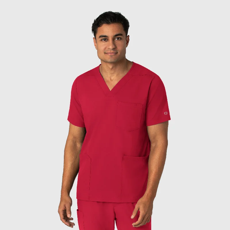 Boundless Men's Multi Pocket V-Neck Scrub Top - Red Lumberjack