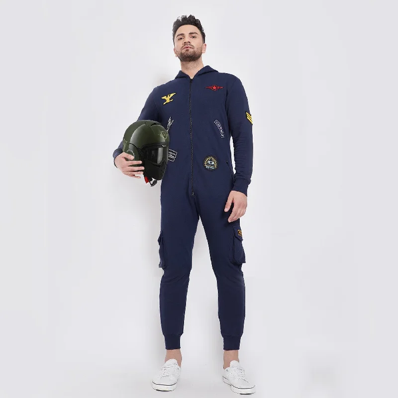 Navy Patched Onesie Trendy Men's Oversized