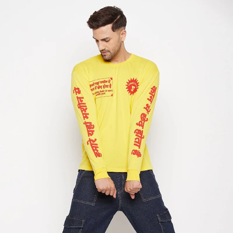 Yellow Desi Graphic Long Sleeve Tshirt Cozy Men's Winter