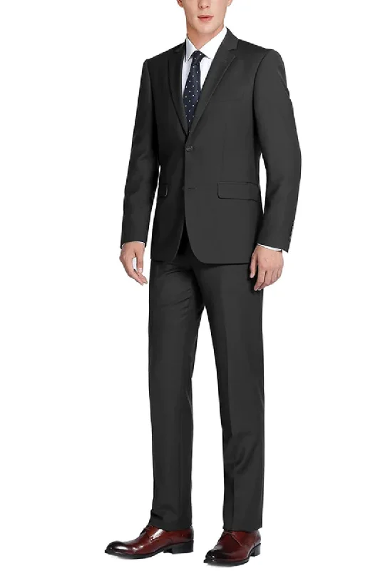 Mens Basic Two Button Classic Fit Wool Suit with Optional Vest in Black Practical Men's Multi