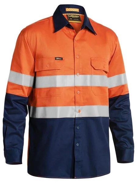 Bisley 3M Taped 2 Tone Hi Vis Mens Industrial Cool Vent Shirt - Orange/Navy (BS6448T_Orange/Navy) Artistic Men's Avant