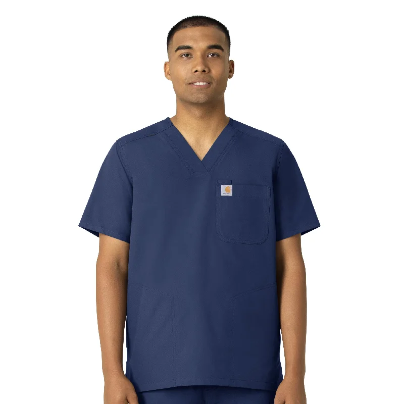 Carhartt Force Essentials Men's V-Neck Shirttail Scrub Top - Navy Refined Men's Hand