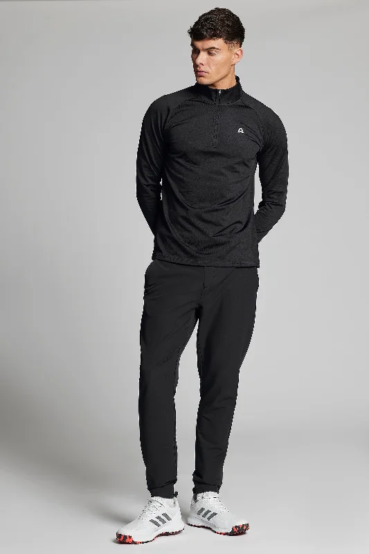 Fleece Back Slim Fit 1/4 Zip Top - Putter Black Monochromatic Office Style