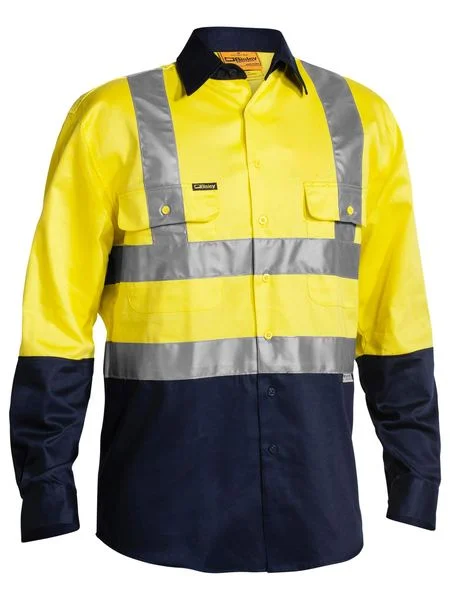 Bisley 2 Tone Hi Vis Drill Shirt 3M Reflective Tape - Long Sleeve - Yellow/Navy (BS6267T) Earthy Men's Sustainable Bisley 2 Tone Hi Vis Drill Shirt 3M Reflective Tape - Long Sleeve - Yellow/Navy (BS6267T) Earthy Men's Sustainable