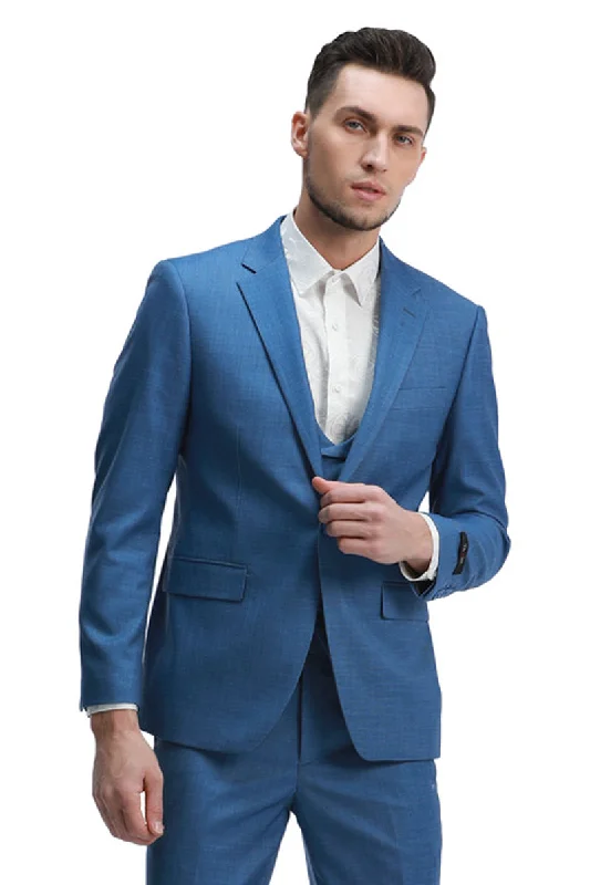 Men's One Button Double Breasted Vest Slim Fit Sharkskin Wedding Suit in Indigo Blue British Gentleman Style Men's One Button Double Breasted Vest Slim Fit Sharkskin Wedding Suit in Indigo Blue British Gentleman Style