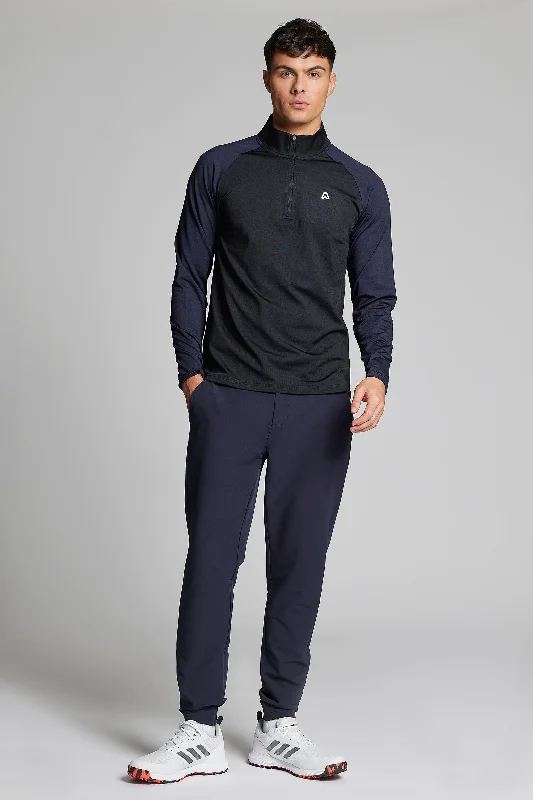 Fleece Back Slim Fit Contrast 1/4 Zip Top - Putter Black / Ace Navy Bold Men's Animal