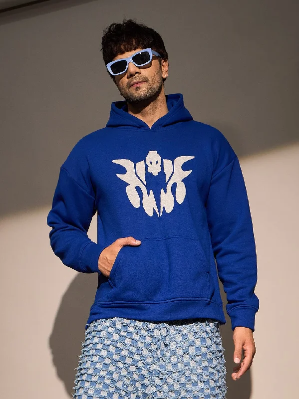 Royal Blue Embroidery Oversized Hoodie Laid