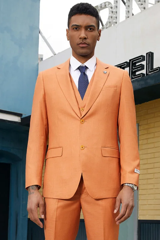 Men's Stacy Adam's Two Button Fancy Vested Suit in Orange Stylish Men's Tropical 