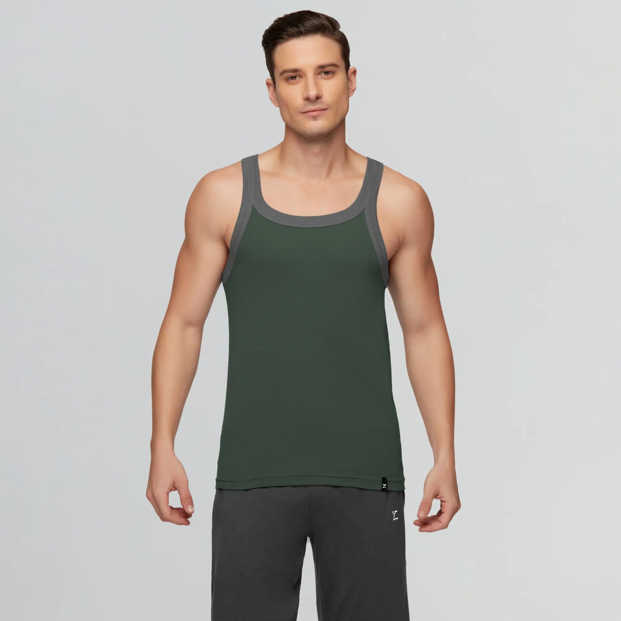 Pace Square Neck Vest Olive Green Sharp Men's Italian