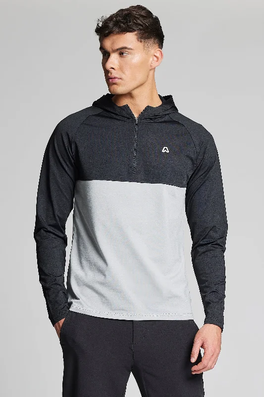 Fleece Back Colour Blocked 1/4 Zip Hoodie - Putter Black / Driver Grey Youthful Men's Anime