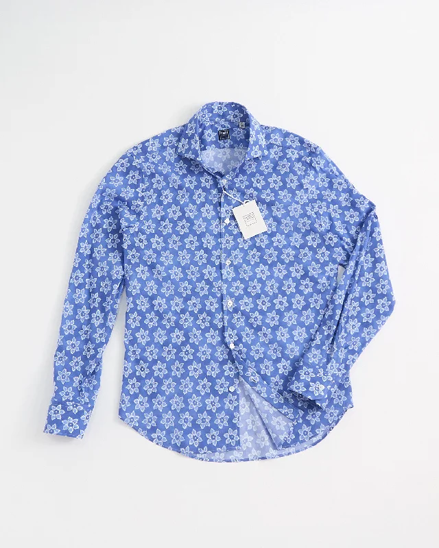 Floral Print Cotton Stretch Shirt Elegant Men's Cashmere