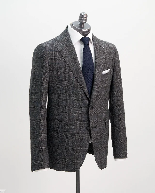 Grey And Blue Shadow Check Soft Stretch Suit Casual Men's Loose