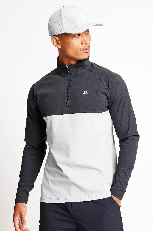 Slim Fit Coloured Blocked 1/4 Zip Top  - Putter Black / Driver Grey Modern Men's Tech