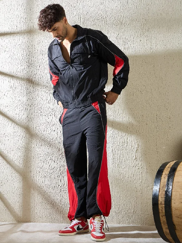 Black and Red Crinkle Cut and Sew Tracksuit Earthy Men's Hemp