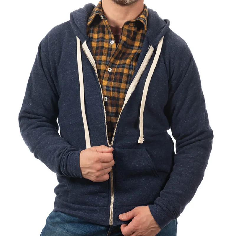 Navy Blue Marled Heather Full Zip Hoodie Hip Men's Retro