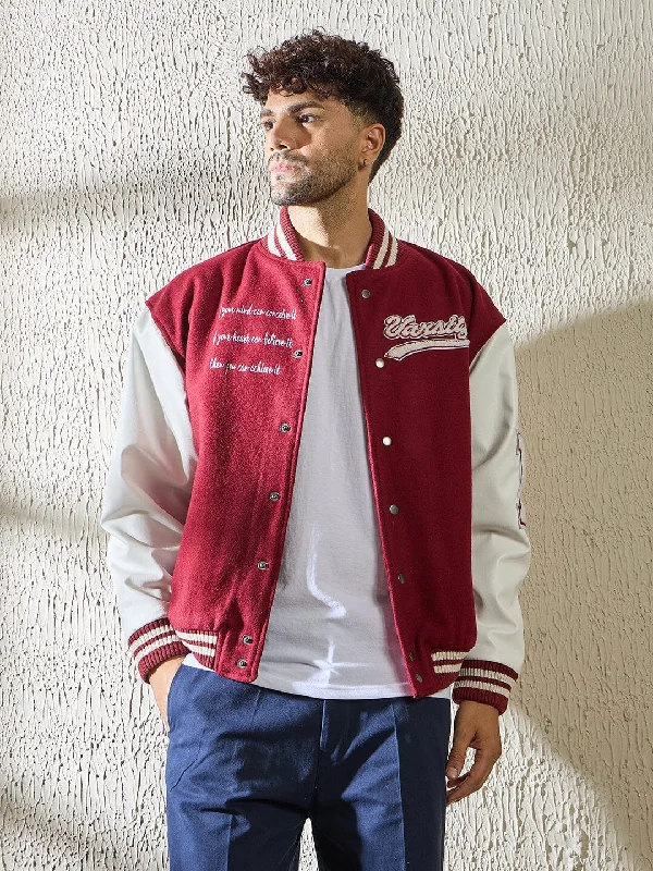 Maroon Statement Woollen Varsity Jacket Streetwear Style