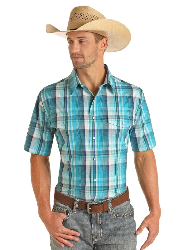 MENS TURQUOISE SHORT SLEEVE SNAP SHIRT Polished Men's Satin