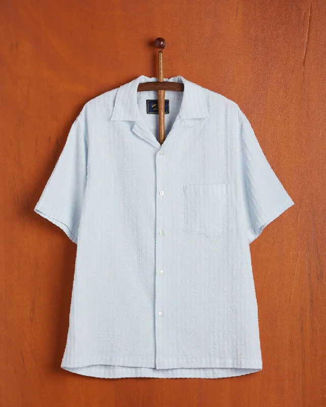 Jacquard Chambray Camp Collar Shirt Sharp Men's Italian