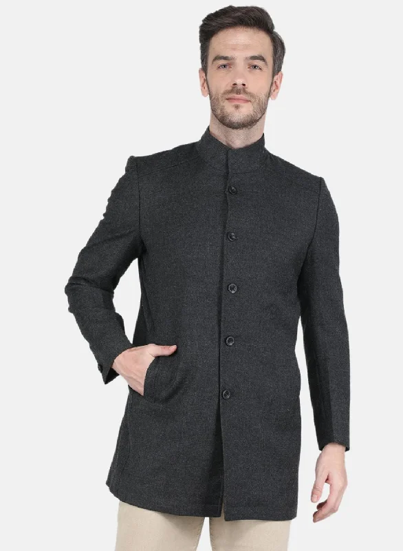 Men Grey Solid Coat Tough Men's Military