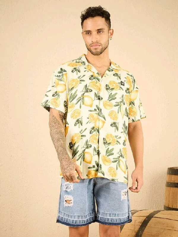 Lemon Cuban Linen Shirt Rugged Men's Outdoor 
