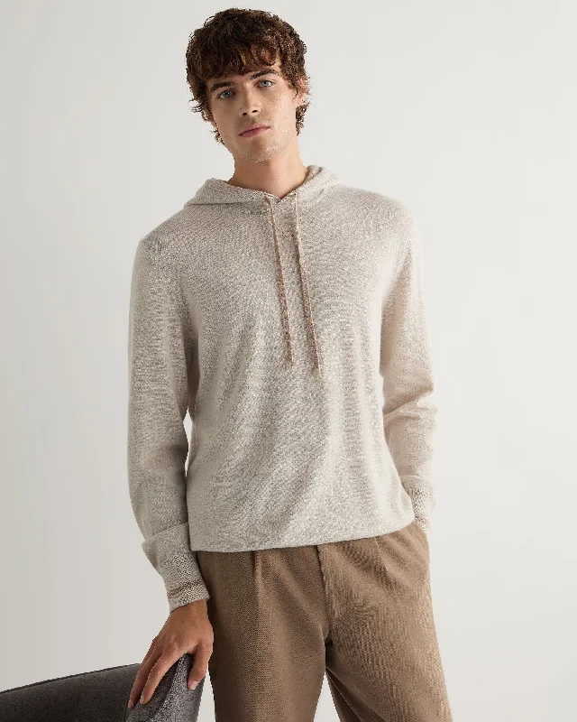 Men's Sweatshirt Style Cashmere Hoodie Pebble Grey Laid