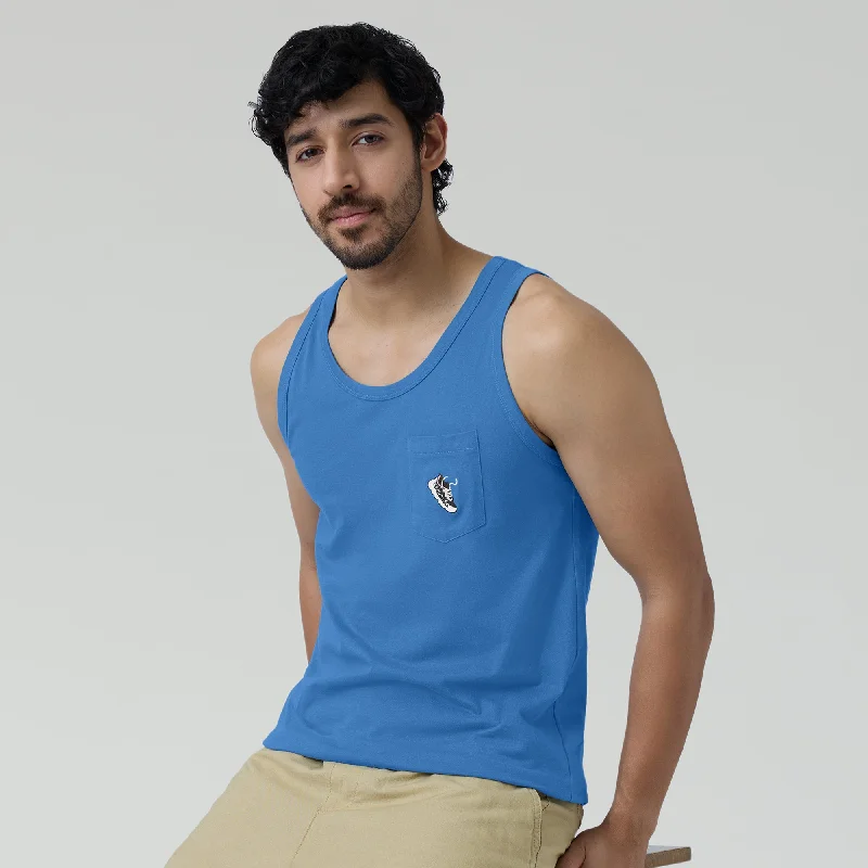 Renew Combed Cotton Tank Tops French Blue Sleek Men's Metallic