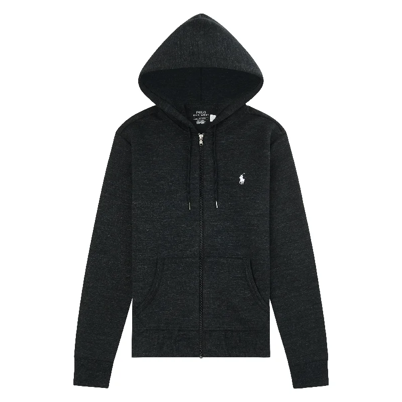 Double-Knit Tech Full Zip Hoodie | Black Marl Heather Polished Men's Satin