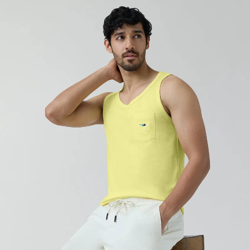 Renew Combed Cotton Tank Tops Butter Yellow Refined Men's Velvet
