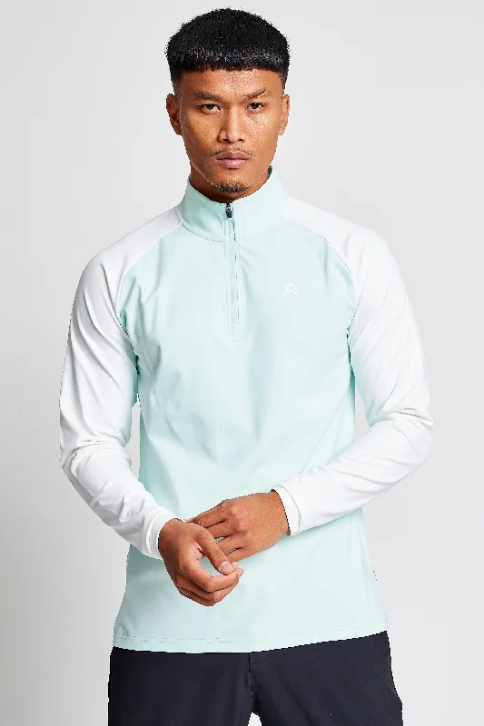 Slim Fit Contrast 1/4 Zip Top  - Fairway Mint / Chalk White Edgy Men's Punk