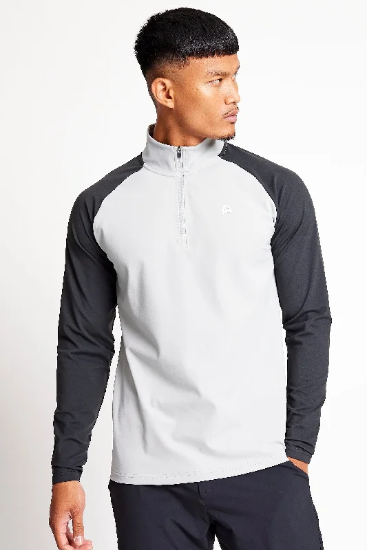 Slim Fit Contrast 1/4 Zip Top  - Putter Black / Driver Grey Elegant Men's Formal 