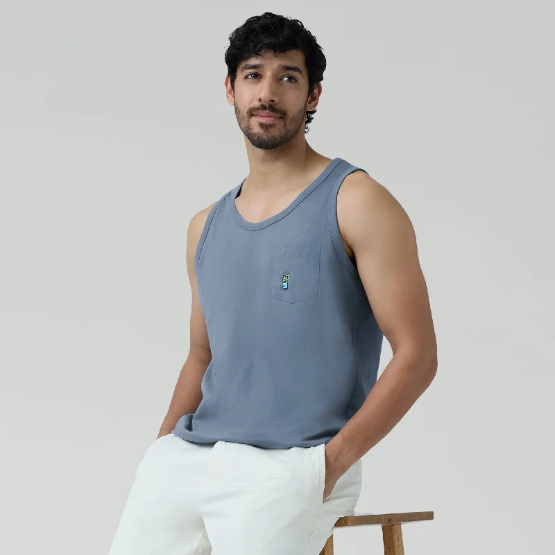 Renew Combed Cotton Tank Tops Slate Blue Athletic Men's Compression