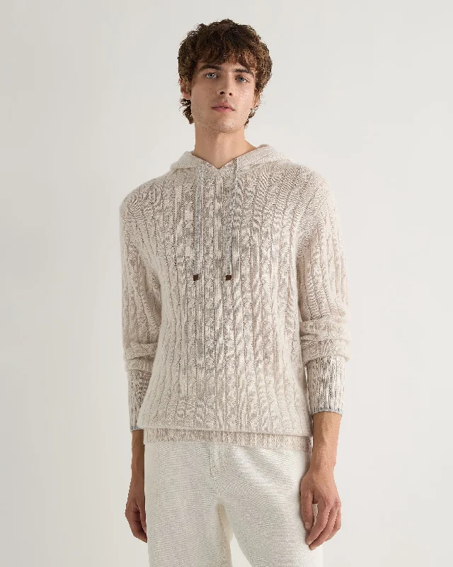 Men's Fitzrovia Cable Cashmere Hoodie Frost White Practical Men's Multi