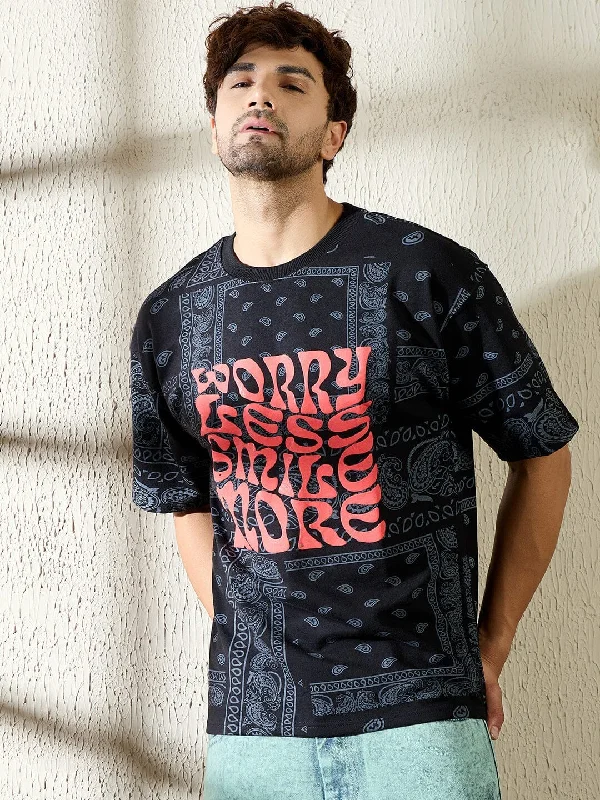 Black Paisley Oversized Tshirt Sophisticated Men's French