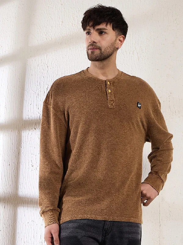 Tan Slubbed Heavy Jersey Henley Refined Men's Hand