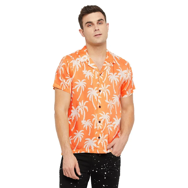 Orange Palms Cuban Shirt Stylish Men's Neon